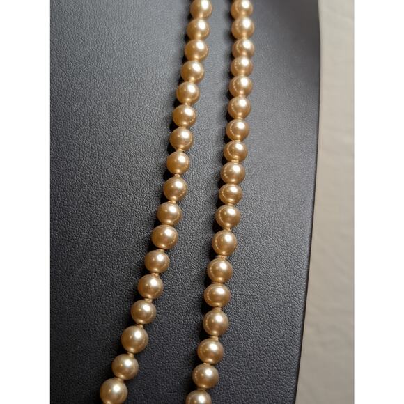 Vintage 58" Long 5-6mm Faux Champagne Pearl Rhinestone Slide In Clasp Necklace - Picture 4 of 9